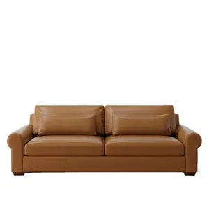 OEM & ODM desain klasik lengan gulung kursi dalam Sofa kulit Luxe kain ukuran besar Sofa Kulit berbaring