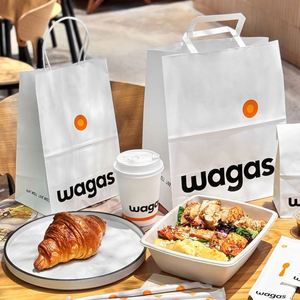 Bolsa de Papel Kraft Blanca con Logotipo de Marca Impreso Personalizado, Bolsa para Café, Comida Ligera, Entrega a Domicilio - Product Image 3