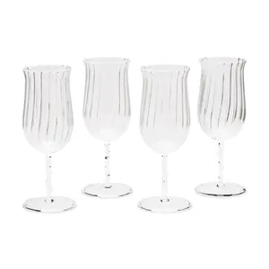 Custom Glass Stemware Heat Resistant Striped Party Glassware Clear Ribbed Borosilicate Decorative Dots Stem Glass Wine Glasses