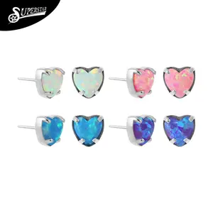 スーパースター G23 チタン製 スレッドレス ハート型 ヘッダーピン インパーツ アタッチメント インレイ オパール アクセサリー 子供向け トレンド ボディピアス - Product Image 1