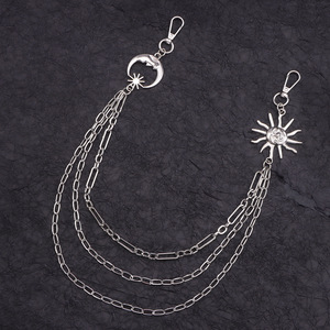 Cadena de cintura de varias capas con diseño de sol y luna, estilo tibetano, plateada, estilo hip hop, para uso diario. - Product Image 2