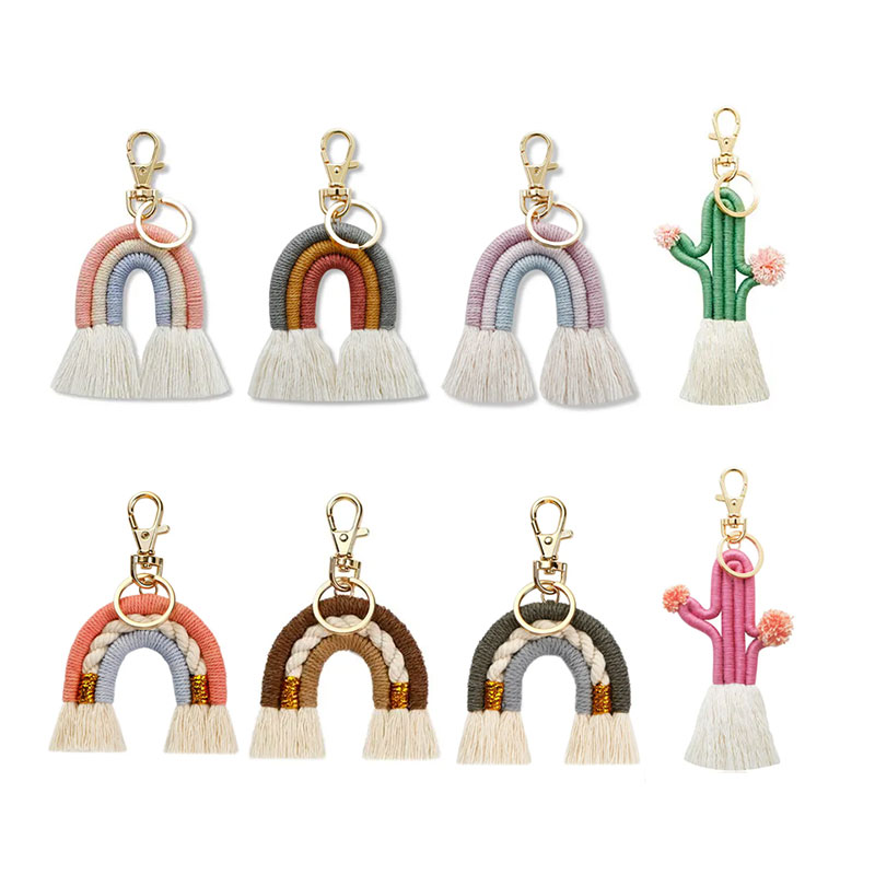 Оптовая продажа брелоков ручной работы в виде сумки макраме в стиле бохо Радуга макраме