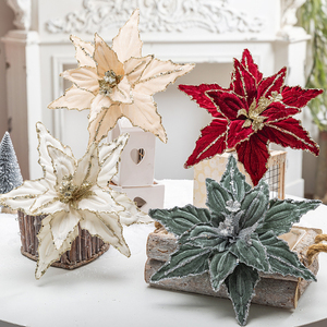 Fiore <span class=keywords><strong>di</strong></span> Poinsettia Natalizio, Fiori Artificiali in Velluto Luminoso, Varietà <span class=keywords><strong>di</strong></span> Colori Tra Cui Scegliere, Decorazione <span class=keywords><strong>per</strong></span> <span class=keywords><strong>Albero</strong></span> <span class=keywords><strong>di</strong></span> <span class=keywords><strong>Natale</strong></span> - Product Image 1