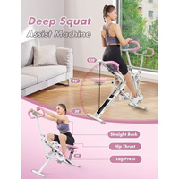 Máquina de Sentadillas Rosa para el Hogar, Máquina de Ejercicio Rodeo Core Ajustable con 4 Bandas de Resistencia, Máquina de Remo y Ciclismo