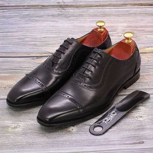 Zapatos Oxford Formales de Negocios para Hombre, de Piel Genuina de Alta Gama, con Punta Redonda, Estilo Británico, con Punta de Acero, para Otoño, Estilo Retro - Product Image 1