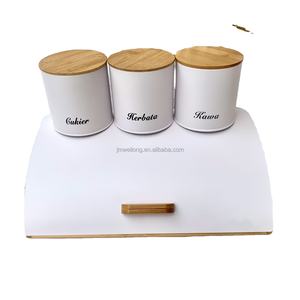 रसोई बांस रोटी बॉक्स ढक्कन के साथ धातु भंडारण कनस्तर सेट रोटी बिन धारक चाय चीनी कॉफी जार - Product Image 6