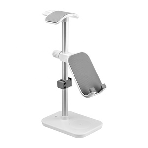 Aluminum <strong>Headphone</strong> <strong>Stand</strong> Charging Station Headset Holder With 15W Wireless Charger and Angle &amp; Height Adjustable Phone Holder - Product Image 1
