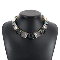 Collier et boucles d'oreilles géométriques carrés en acrylique multicolores tendance pour femme, couleurs bonbon estivales