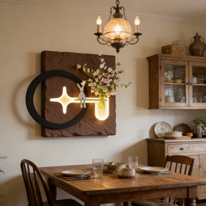 Art mural moderne, peinture texturée en relief 3D, sculpture géométrique, peinture minimaliste en grès faite à la main, LED personnalisable, décoration d'hôtel - Product Image 5