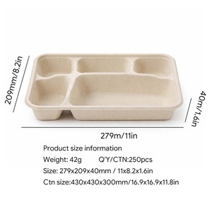 Wholesale <b>Disposable</b> 5 Compartment Sugarcane Bagasse Food Tray Biodegradable Compostable Microwave Safe Eco Friendly Takeaway - Product Image 2