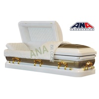Suministros funerarios ANA, ataúd de sofá completo de esquina redonda de estilo americano, ataúdes de acero de calibre 18
