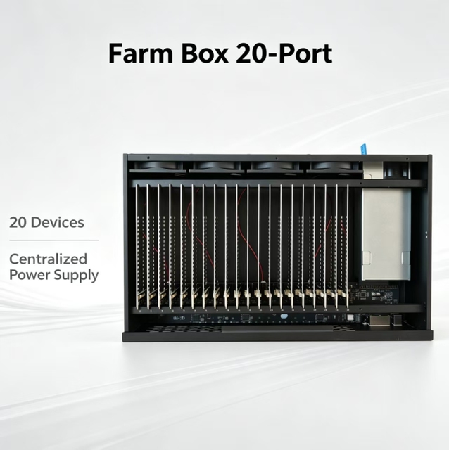 Oneplus 8pro Smart Farm Box Contains 20 Circuit Boards for the Smartphone Cases Used in the Farm.