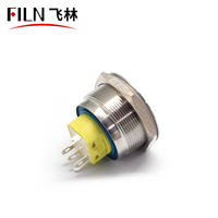 FLIN 12mm 30mm Botón pulsador Encendido piezoeléctrico NC Dpst Fuente de alimentación de conmutación de peligro Botón pulsador Interruptor de pared 5 pines