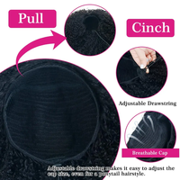 Perruque mi-tête en cheveux humains bouclés afro birmans, sans colle, avec cordon de serrage et clips discrets, idéale pour les débutantes