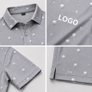 Chemises Polo de Golf Personnalisées avec Logo pour Hommes Gris Motif à Points en Relief 3D Manches Courtes Étiquette Privée Fabricant OEM ODM - Product Image 4