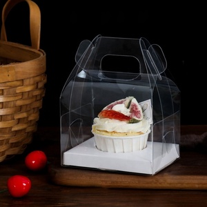 Boîte à muffins carrée en carton noir et blanc à 4 trous, boîte à gâteaux en PET transparente, dégradable - Product Image 4