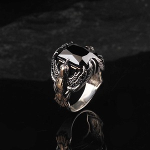 Toptan Lüks Suudi Arabistan Erkek Paslanmaz Çelik Punk Hip Hop Gümüş Kare Taşlı Kristal Değerli Taş Takı Yüzükleri Erkekler İçin - Product Image 6