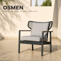 Fauteuil de salon extérieur OSMEN moderne en aluminium avec dossier en rotin pour villa, patio et jardin