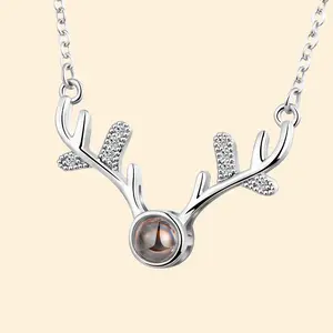 Valentine's Day I Love You In 100 Languages Rose Gold Plated Heart Memory Projection Pendant Necklace For Women