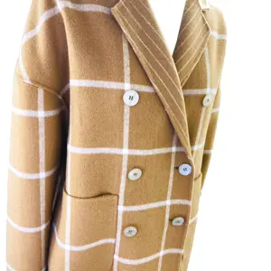 2023新款女士秋冬羊毛双面格子匹配休闲夹克外套户外定制标志