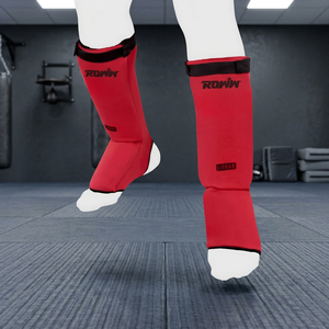 Protège-tibias en néoprène rouge Rowin avec fermeture auto-agrippante pour la protection des adultes, design léger, utilisation toutes saisons - Product Image 2
