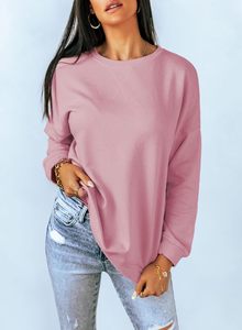 Sweat-shirt décontracté à col rond pour femmes lâche doux à manches longues hauts pullover en gros - Product Image 2