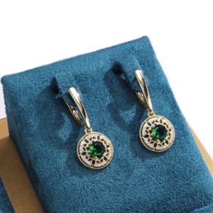 女性用大きなキュービックジルコニア丸い色の石イヤリング,Mジュエリー卸売真鍮14K金メッキファッションイヤリング - Product Image 4