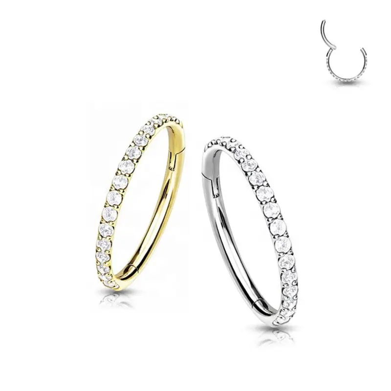 Zoor Top Seller G23 Titanium Side-inlay Zircon Hinged Segment Ring Septum Clicker Nose Piercing Body Jewelry
