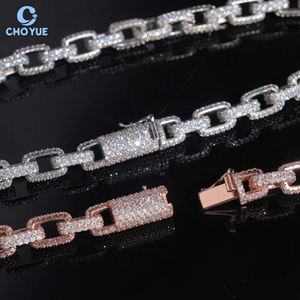 Solid 925 Silver Moissanite Cuban Link <b>Chain</b> Necklace Rhodium Plated Hip Hop <b>Iced</b> <b>Out</b> Jewelry - Product Image 3