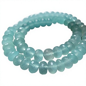 Cuentas de Calcedonia Aqua Natural en forma de Rondelle microfacetadas de 10 mm, 8 pulgadas - Product Image 1