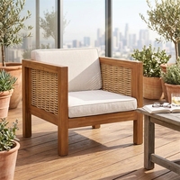 Fauteuil de salon en bois d'acacia pour extérieur, chaise d'appoint en bois pour patio avec accoudoirs en osier pour jardin et cour arrière