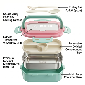 Bencircle A05-1 <b>Large</b> Capacity 5-Grid Stainless Steel Bento <b>Box</b> Leakproof Lunch <b>Box</b> with Handle for Adults - Product Image 2
