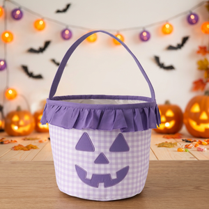 Cesti e Sacchetti di Halloween con Volant a Quadretti per Decorazioni per Feste, Sacchetti per Dolcetti o Scherzi, Secchielli di Halloween con Monogramma e Faccia di Zucca - Ingrosso - Product Image 4