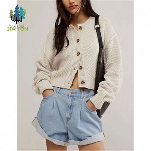 קרדיגן סרוג לנשים עם כפתור אחד, ז'קט סוודר סרוג אופנתי ורחב לסתיו וחורף - Product Image 5