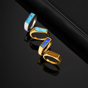 แหวนเทอร์ควอยซ์สำหรับผู้หญิงชุบทอง14K 18K ทำจากสเตนเลส316L ตามสั่งสไตล์วินเทจ - Product Image 4