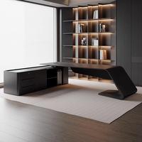 Bureau de direction en bois laqué mat, design moderne minimaliste, haut de gamme, luxe léger, bureau individuel pour PDG, patron, président