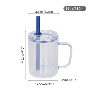 Gobelet en plastique PS double paroi avec paille et poignée, transparent, pour les fêtes - Product Image 3
