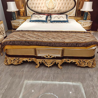 Lit double en velours de style français, luxe vintage, feuille d'or, bois massif, lit de mariage, chambre principale européenne, 1,8 m, meubles de maison