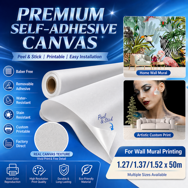 Printable Wall Fabric Self Adhesive Wallpaper 100% Polyester Canvas Wallpaper Roll Removable Reposionable Printing Material