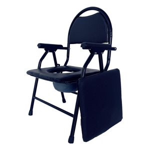 Chaise de toilette en acier inoxydable noire à dossier haut avec accoudoirs pour personnes âgées et femmes enceintes, usage médical à domicile - Product Image 1