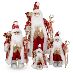 Hot Venda Feriado Vermelho com Ouro Lantejoulas Shinny Decoração Papai Noel Brinquedos Com Gift Bag Glitter Figurines Boneca para Xmas