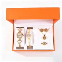 Ensemble cadeau de luxe pour femmes, montre en quartz dorée en métal, bracelet en cristal, collier, boucles d'oreilles, bague, 5 pièces de bijoux, Saint-Valentin