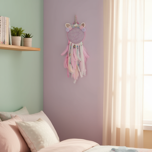 Atrapasueños de Unicornio 20x70cm Decoración de Plumas Rosas para Colgar en la Pared - Product Image 3