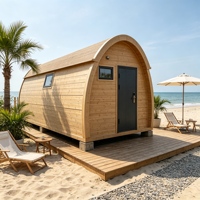 Casa Contenedor con Techo Arqueado, Superficie con Aspecto de Madera, Cabaña Modular Prefabricada, Casa Móvil Resistente a la Intemperie para Glamping y Parques