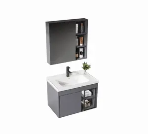 2023 nuovo design 600mm set da bagno a parete mobiletto da bagno in alluminio grigio con lavabo in ceramica