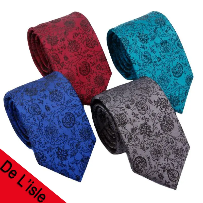 Gravata de luxo com logotipo personalizado de fábrica chinesa, gravata 100% artesanal de poliéster estampada floral de alta qualidade para homens de negócios