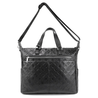 Tas Tangan Pria Bermotif Hitam dengan Desain Monogram Timbul, Tas Kerja Terstruktur untuk Pria, Dilengkapi Pegangan dan Tali Bahu, Cocok untuk Kantor