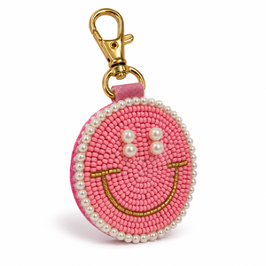 Sstringz <b>Custom</b> Handmade Smiley Face Beaded Keychain Trendy Colorful Bag Charm <b>Key</b> <b>Ring</b> Accessory for Everyday Use - Product Image 2