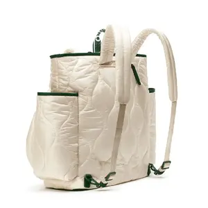 Women White Custom Quilted Puffer Tote Bag Puffer Handbag Tennis Backpack Gym Sport Badminton Pickleball Paddle Racket Bag