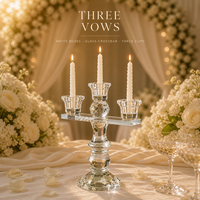 Candélabre en cristal avec base octogonale, barre transversale en verre, trois coupelles et centre de table en boule de diamant pour la décoration intérieure